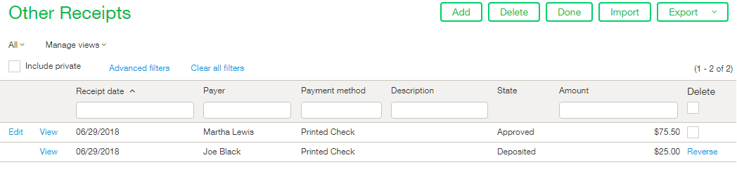 Correcting Errors in Sage Intacct - Other Receipts List