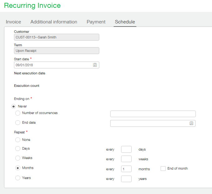 Simplified Recurring Billing - Recurring Invoice Schedule