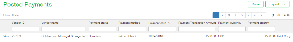 Vendor Advance - Posted Payments