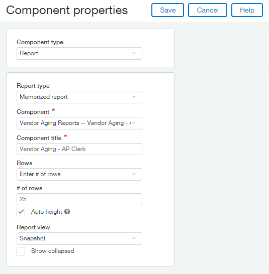 Dashboard Reporting - Component Properties