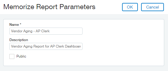 Memorized Reports - Parameters